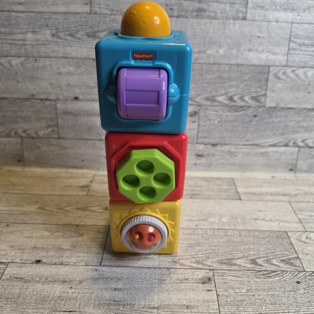 Fisher Price Bright Beginnings Action Stacking Activity Baby Blocks 123 ABC 3